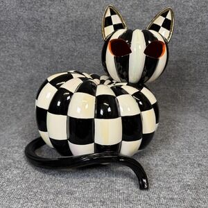 MacKenzie-Childs Courtly Check Light Up Pumpkin Cat Figurine w Remote Halloween